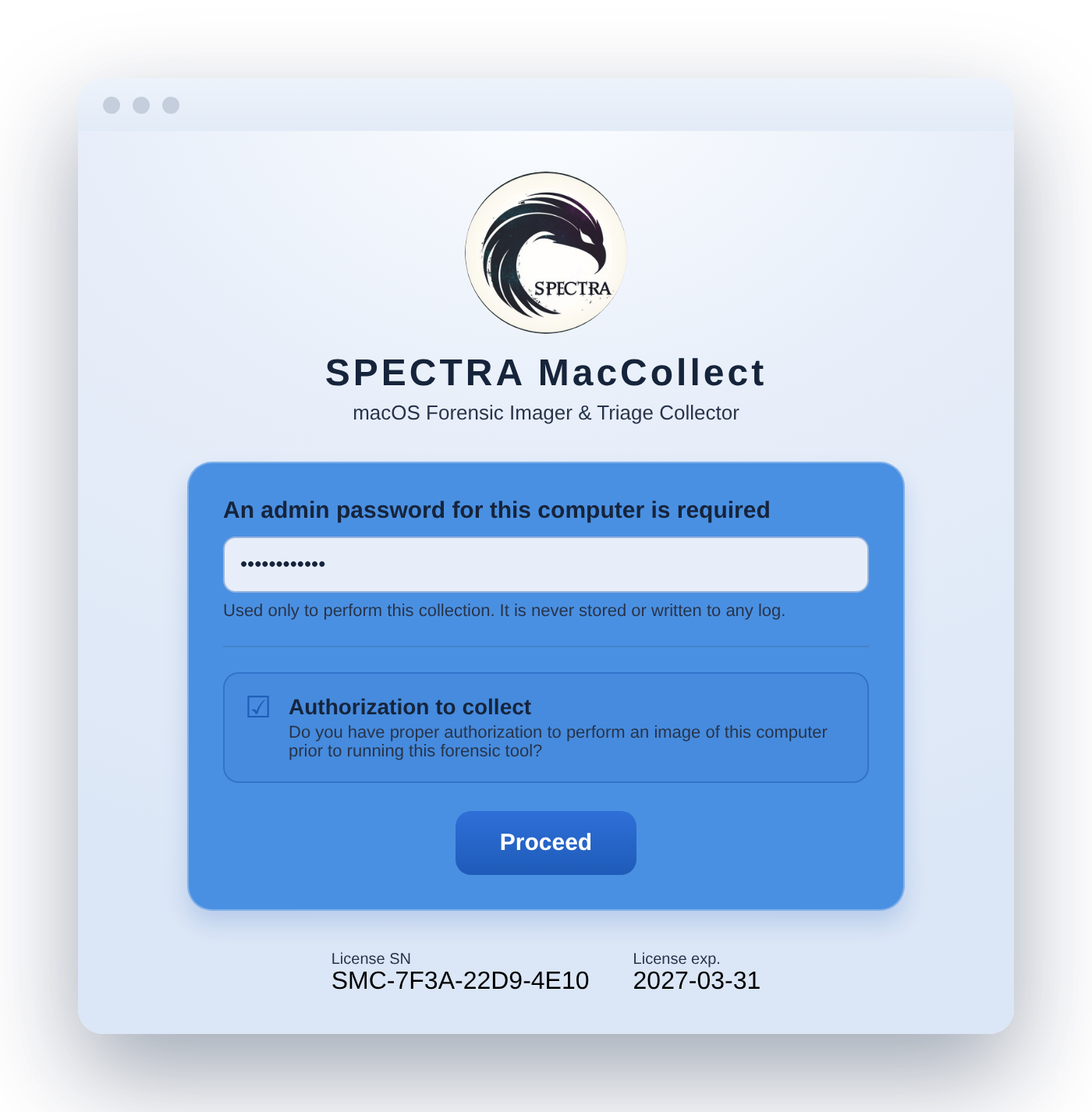 License and authorization gate screen